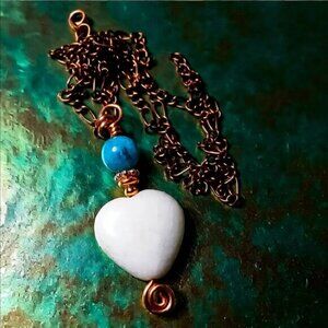 White Stone HeartNecklace! White, Blue & Copper Edition ~ Fresh Beachy Boho